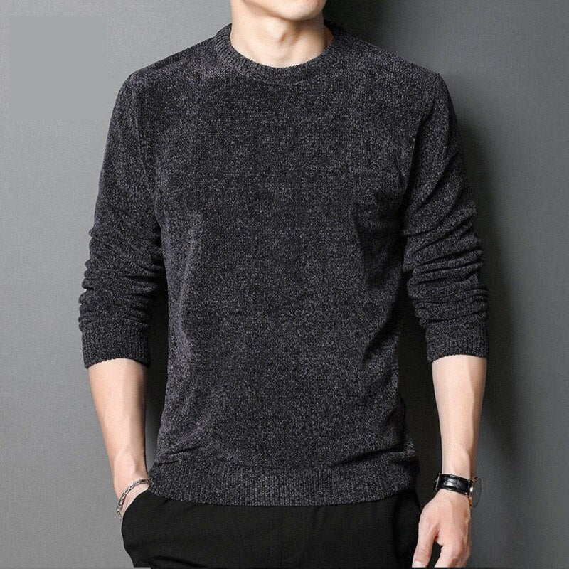 TOP Quality Autumn Winter Casual Man Fleece Sweater Pure Color Pullovers Men Clothing Fashion Warm Sweaters Slim Men&