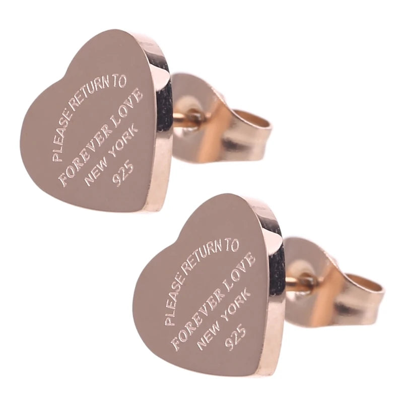 Stainless Steel Love Forever Heart Stud Earrings Gold Plating Earrings  Party Wedding Fashion Jewelry Unisex Dropshipping