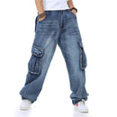 Jeans For Men Men's Plus size Skateboard Pants Straight-leg Motorcycle Jeans Men's Loose Blue jeans with Big pocket Jeans