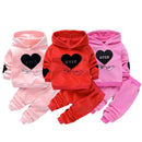 1 2 3 4 Years Winter Warm Baby Girls Clothing Set Love Letters Double-Sided Plus Velvet Suit For Kids Toddler Children Clothes