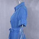 Fashion Umlegekragen Büro Damen Hemdkleid Frauen Dreiviertelarm Winterkleid Streetwear Freizeit Kleider Lockere Robe