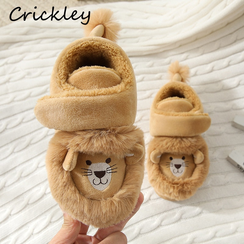 Winter Children Slippers Cute Cartoon Lion Modelling Slippers for Boys Girls Home Shoes Warm Non Slip Indoor Floor Kids Slippers