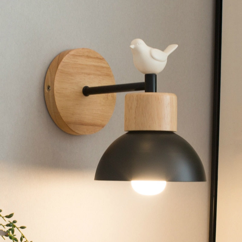 Modern LED Wall Lamp Wood Creative Lighting Fixture Guest Room Balcony Staircase Sconce Bedroom Bedside Bird Nordic Decor Light