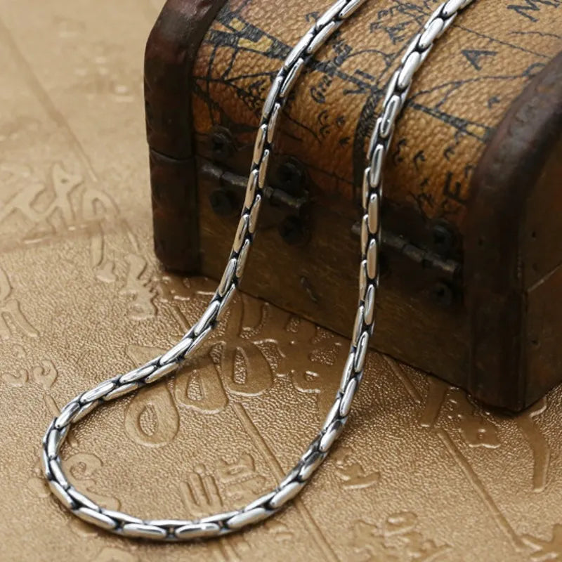 3MM New 100% Real S925 Pure Filver Fashion  Jewelry 2021 Trendy Bamboo Chain Men's Necklace