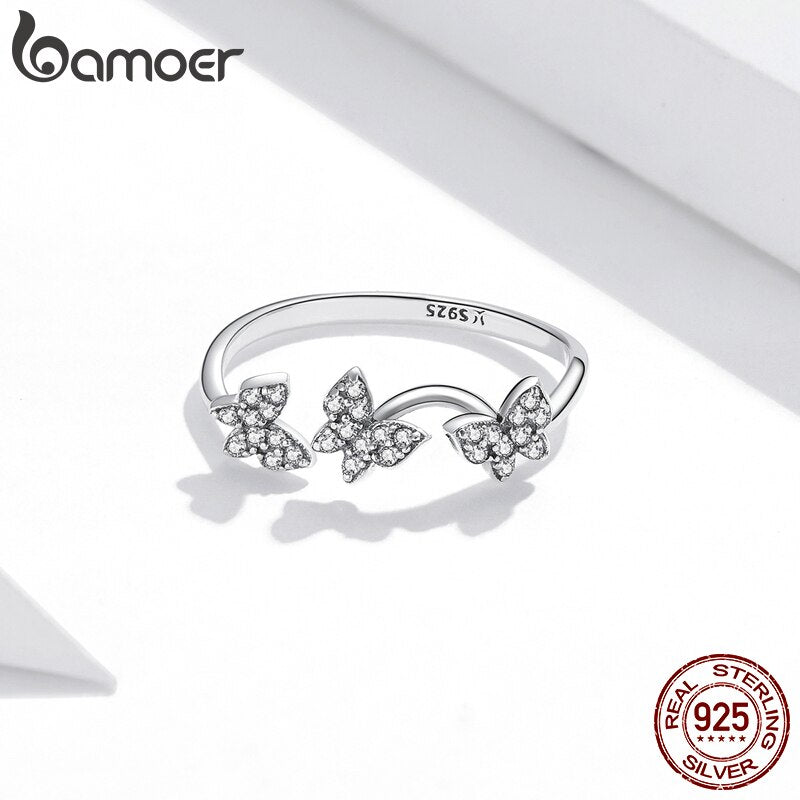 bamoer Adjustable Budding Silver Ring 100% 925 Stelring Silver Enamel Flower Finger Rings for Women Free Size Gift SCR704