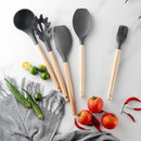 Silicone Kitchenware Cooking Utensils Set Non-stick Cookware Spatula Shovel Egg Beaters Wooden Handle Kitchen Cooking Tool Set