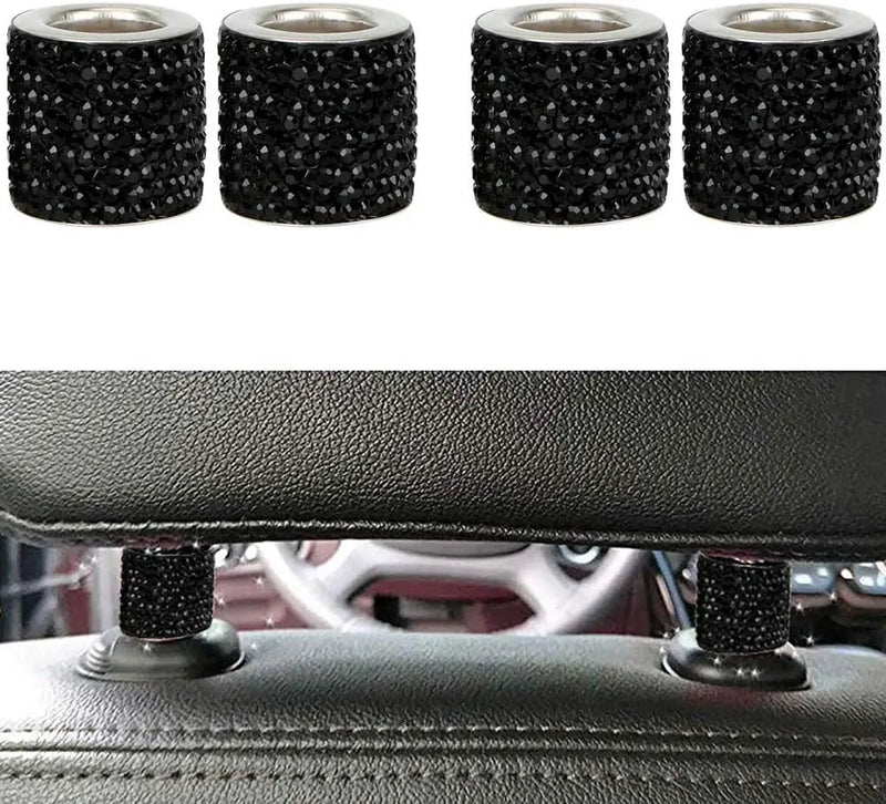 4 Pack Car Headrest Collars Car Head Rest Rings Decor Bling Bling Crystal Diamond Ice for Car SUV Truck Interior Decoration