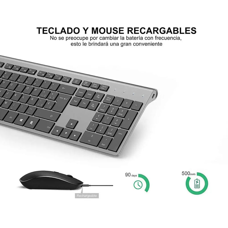 Wireless Keyboard and Mouse Set Spanish Layout Ergonomic Silent Rechargeable Mouse and Keyboard Combo USB Plug And Play