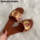 2020 Summer Slippers Women Brand Slide Flat Casual Sandal Female Beach Flip Flops Metal Buckle Slipper Big Size 41 zapatos mujer