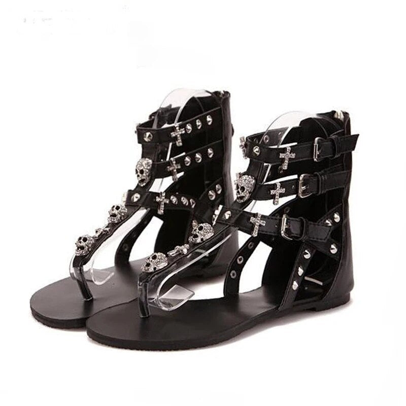 Gladiator Sandals Roman Style Fashion Cross Skull Flip Flops Women Flat Sandals Zapatos De Mujer Free Shipping