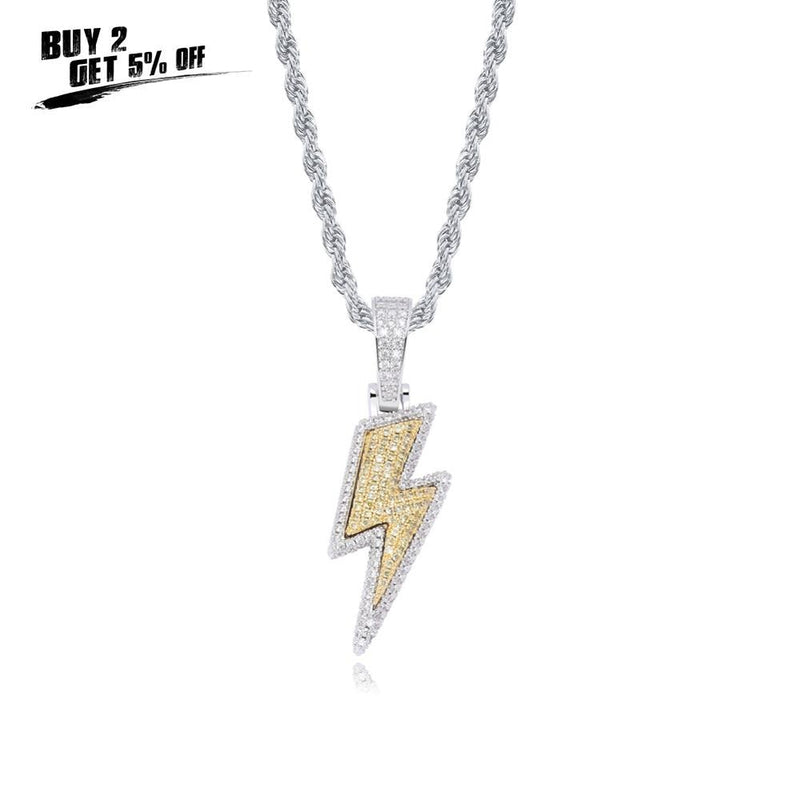 JINAONew Ice Out the lightning Necklace &amp; Pendant With Tennis Chain Cubic Zircon Men&