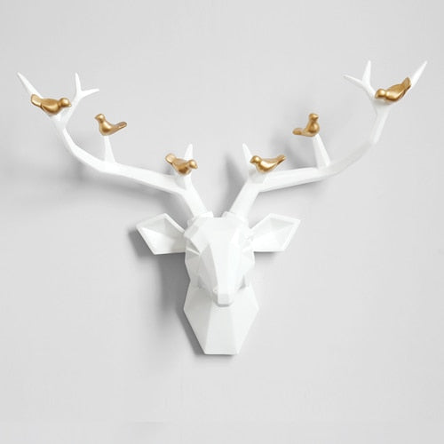 Deer Head 3d Wall Decor Resin Statue Christmas ornaments Accessories Living Room Wall Statue Sculpture Mordern Art Animal Head