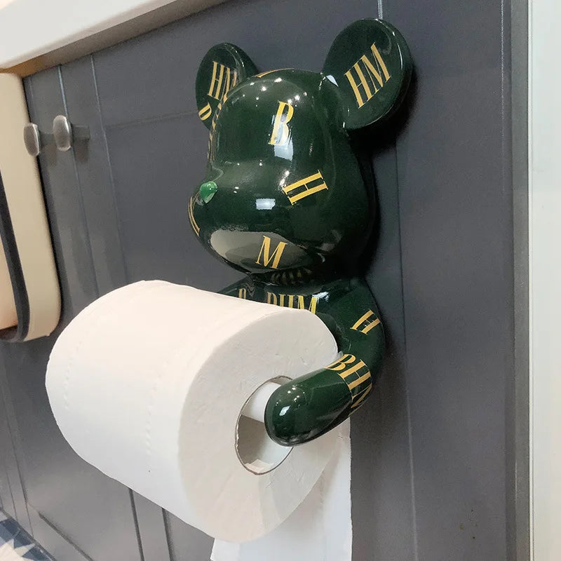 Creative Light Luxury Violent Bear Roll Paper Tube Kitchen Bathroom Wall Hanging Punch-Free Multifunctional Tissue Towel Rack