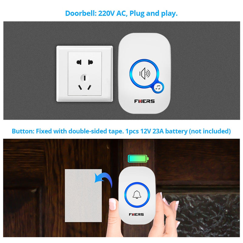 Fuers M557 Doorbell Waterproof Wireless Chime Home Doorbell  Intelligent 32 Songs Smart Doorbell Alarm With Battery