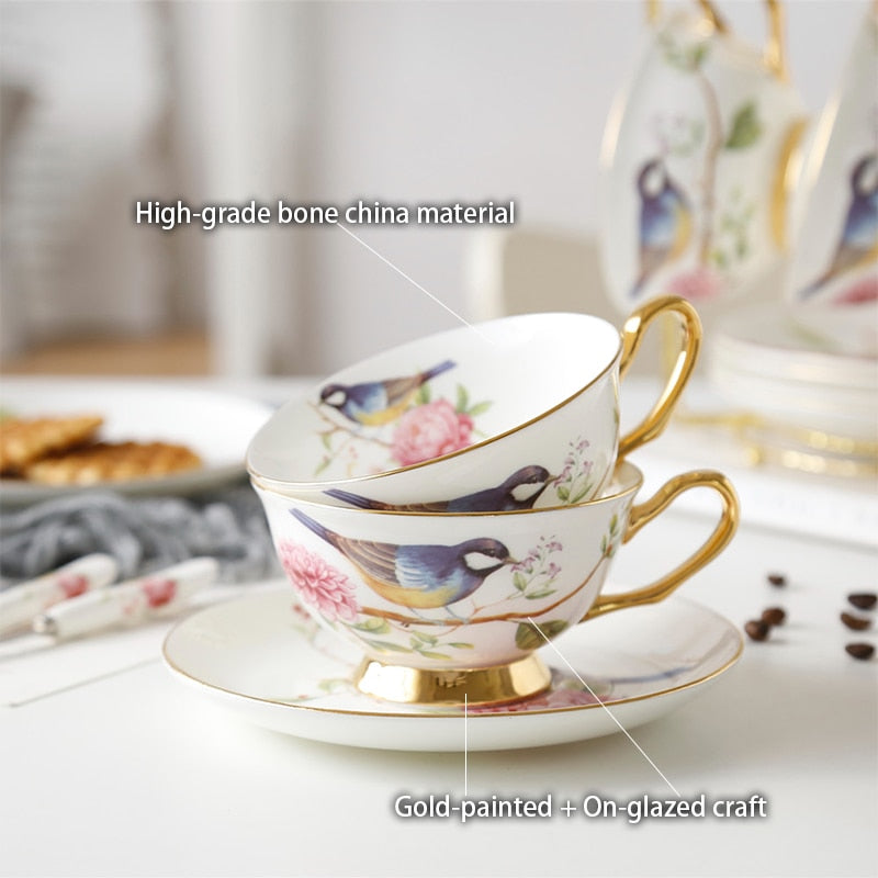 Pastoral Bird Bone China Coffee Set Europe Porcelain Tea Set Ceramic Mug Pot Sugar Bowl Creamer Teapot Coffee Cup Coffeeware