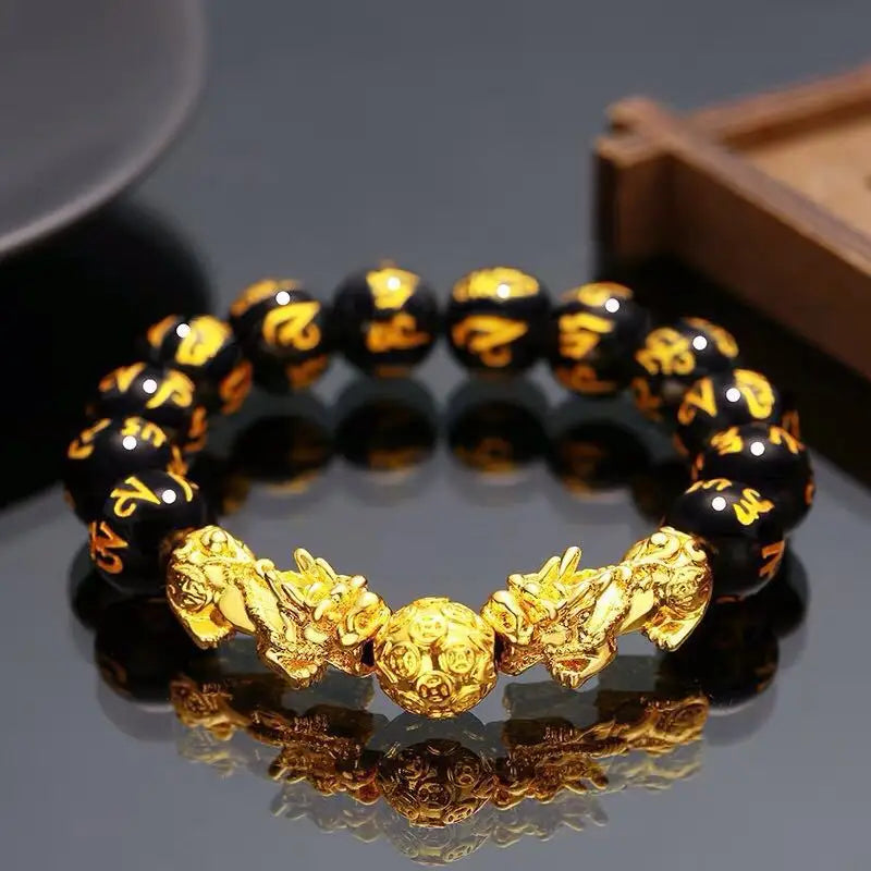 Feng Shui Men's Lucky Prayer Beads Bracelet for Men Women Wristband Gold Color Pixiu Wealth and Good Luck Changing Bracelets