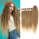 Synthetische Fake-Haarverlängerungen Afro Kinky Curly Hair Bundles mit Verschluss Ombre Golden 30 Zoll Weiches Super Langes Wellenhaar