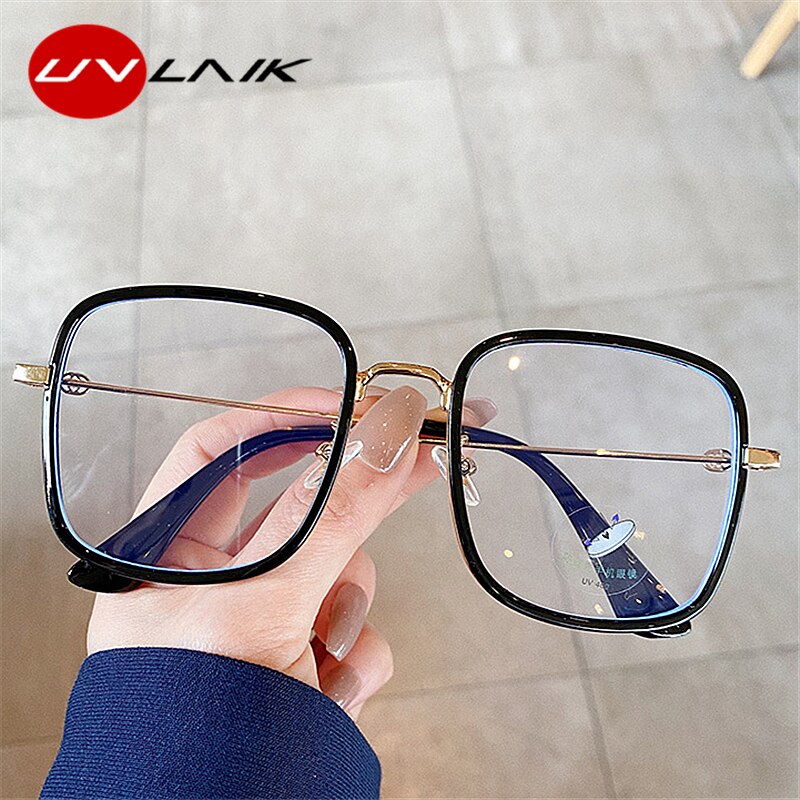 UVLAIK Transparent Computer Glasses Frame Women Men Anti Blue Light Round Eyewear Blocking Glasses Optical Spectacle Eyeglass