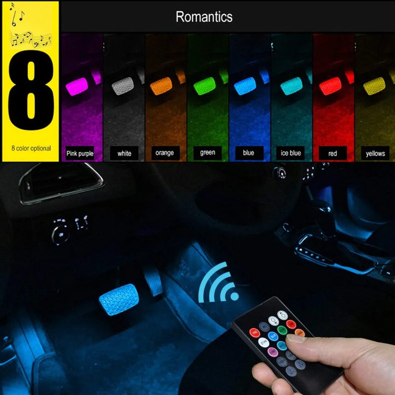 LED Car Interior Foot Light RGB Backlight With USB Wireless Remote APP Music Control Multiple Modes Decorative Atmosphere Lamp
