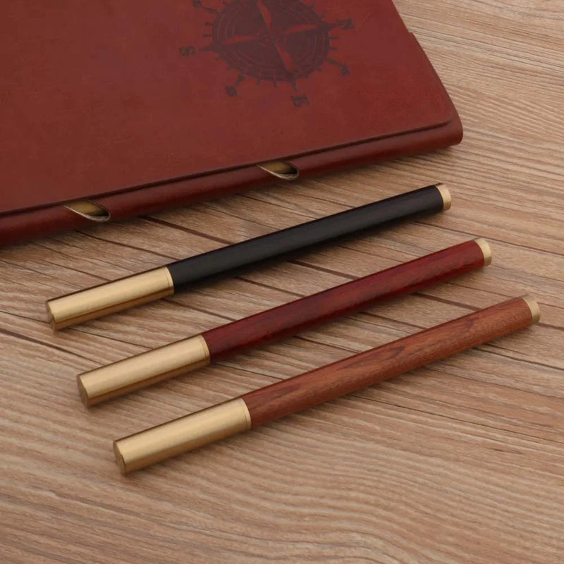 High Quality Brand Brass Wood Roller Ball Pens Ebony Spin Golden Ink Pens School Student Office Gifts Stationery