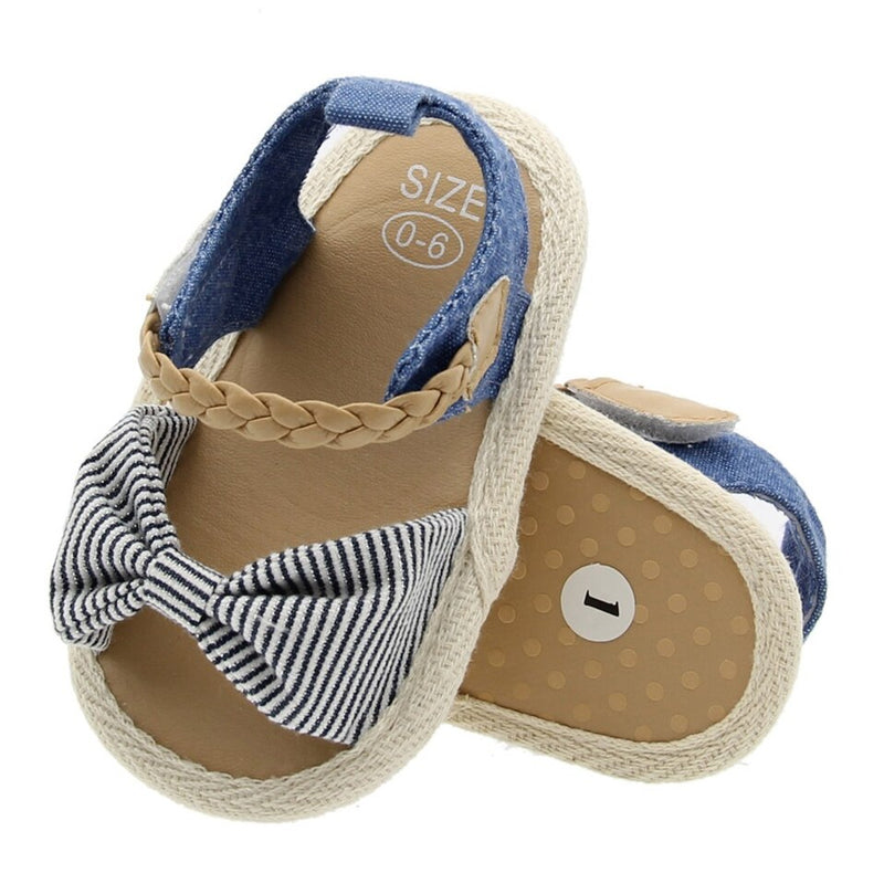 2023 Children Summer Shoes Newborn Infant Baby Girl Soft Crib Shoes Infants Anti-slip Sneaker Striped Bow Prewalker 0-18M