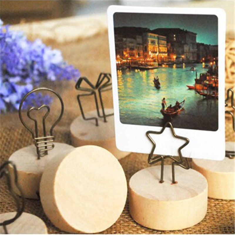 4CM Creative Round Wooden Iron Photo Clip Memo Name Card Pendant Furnishing Articles Picture Frame DIY Family Photo Decoration