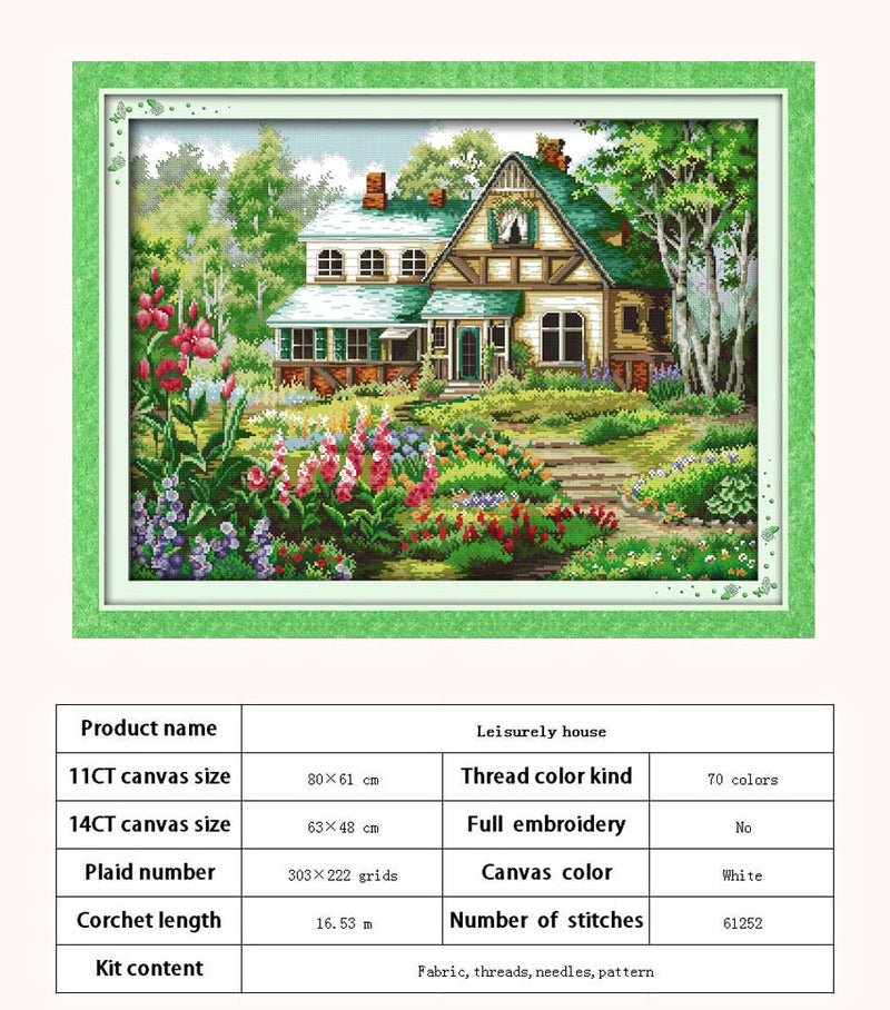 Leisurely Cabin House Scenery Patterns Counted 11CT 14CT Cross Stitch Sets DIY Cross-stitch Kit Embroidery Needlework Home Decor