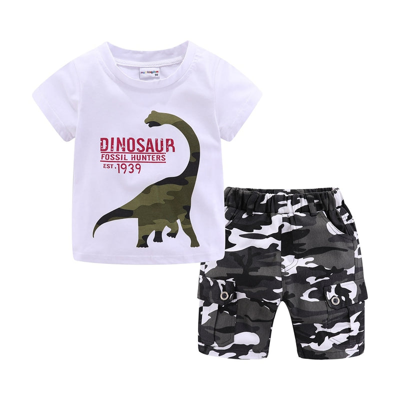 Mudkingdom Summer Boys Outfits Dinosaur T-Shirt and Chino Camo Short Set Toddler Boys Clothes Set Children Clothing