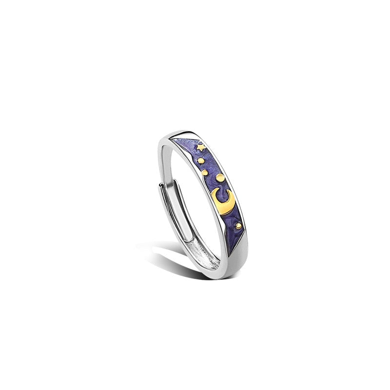 925 Sterling Silver Enamel Sun Moon Starry Sky Couple Rings For Women Romantic Style Gifts For Lovers Fine Jewelry