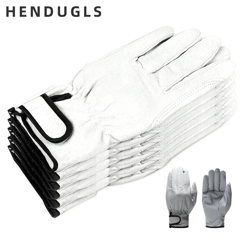 HENDUGLS Leather Work Gloves Men's Breathable Building Repair Industrial Mechanic Protective Gloves Suit 5pcs Free Shipping H73