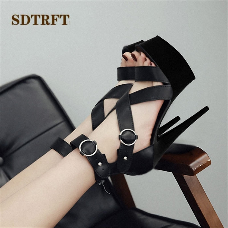 SDTRFT women shoes 15cm thin heels zapatos mujer Pointed  feminino Stiletto ladies shoes Crossdress super high peep toe wedding