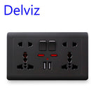 Delviz Wall Power Socket Universal 5 Hole, 2.1A Dual USB Charger Port,146mm*86mm, LED indicator, UK Standard USB Switched Outlet