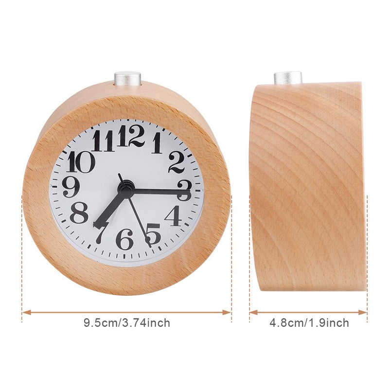 Handmade Classic Small Round Wood Silent Light Desk Alarm Clock With Desk Lamp for Home dropshipping