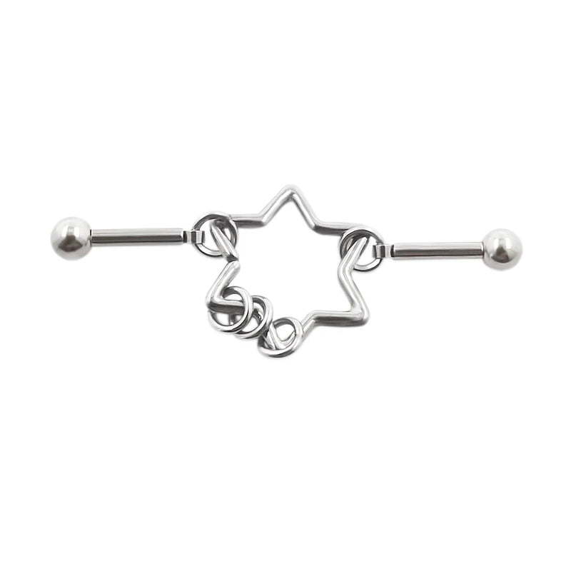 JHJT 14G Heart Industrial Piercing Surgical Steel Industrial Barbell Handcuffs Cat Star Cartilage Earring Body Jewelry