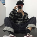Harajuku Oversized High Street Stripe T-Shirt Long Sleeves Vintage Style All-Match Fashion Unisex Clothes Japanese Streetwear