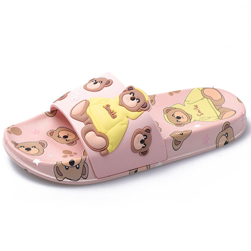 REAVE CAT New 2022 Women Slippers Open Toe 2cm Heels Cute Cartoon Bear Stylish Soft Comfort Non-Slip Bathroom Summer A3769