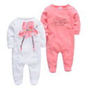 2pcs/lot baby rompers Baby Girl Clothes Full Sleeve 100%Cotton Cartoon Print Overalls Newborn Baby Footies Toddler Jumpsuit