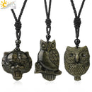 CSJA Obsidian Necklace Natural Stone Wolf Buddha Sculpture Tree of Life Animal Owl Men Necklaces Pendant Meditation Jewelry G644