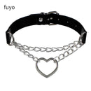 Punk Black Bell Lock PU Leather Necklaces for Women Cosplay Rock Geometry Rivet Collar Choker Necklaces Festival Jewelry