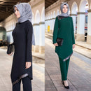 Muslim 2 Piece Sets Women Abaya Dubai Lace-up Tops and Wide Leg Pants Kaftan Eid Pakistan Turkey African Prayer Islamic Clothing