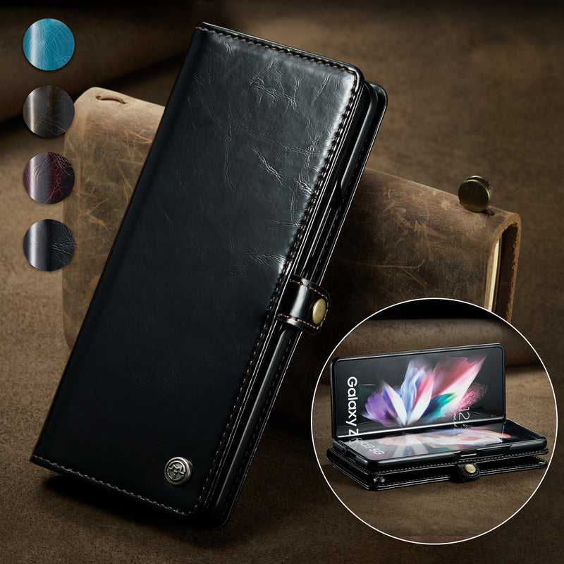 for Samsung Galaxy Z Fold3 5G Fold 3 Retro Purse Leather Case,CaseMe Luxury Magneti Card Holder Wallet Cover for Galaxy Fold 3