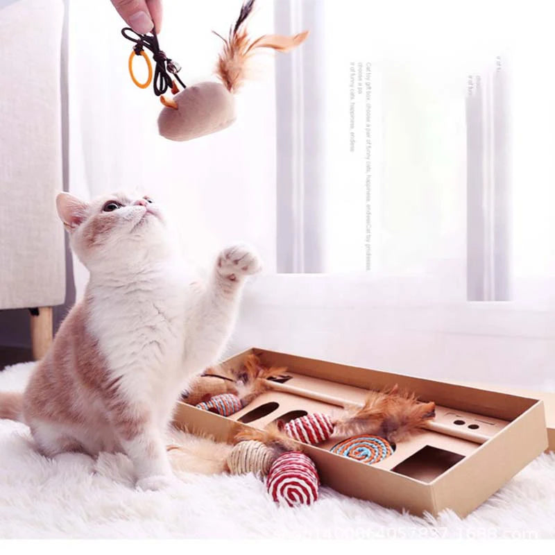 Wood Cat Toy Feather Set Interactive For Pets Fishing Rod Funny Pet Products Mouse Paw Games Cute Toys Linen Cats Stick Dropship