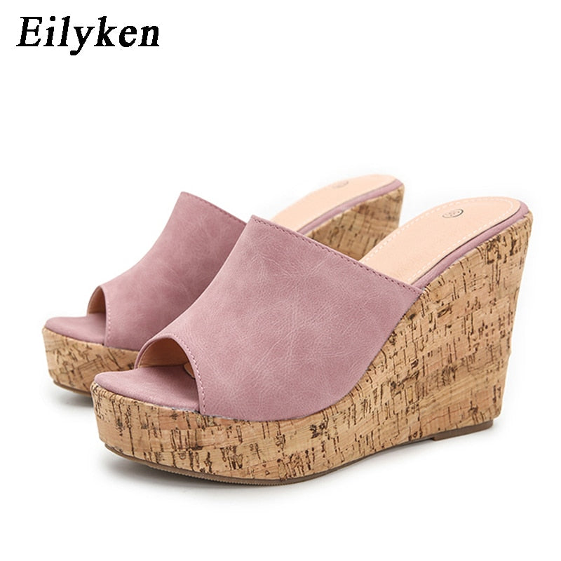 Eilyken 2023 New Summer Casual Cozy Platform Wedges Heels Slippers Ladies Fashion Open Toe Roman Women&