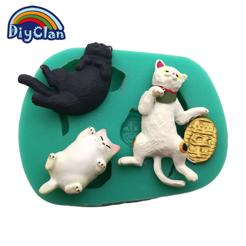 3 Cats Style Silicone Mold For Cake Decorating Animal Fondant Cupcake Mold Chocolate Polymer Clay Mould Resin Tools F0681XM