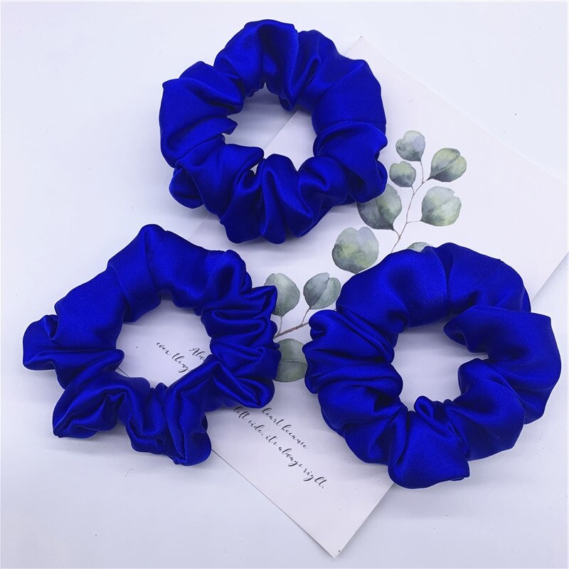 100% Pure Silk Hair Scrunchie Width 3.5cm Hair Ties Band Girls Ponytail Holder Luxurious Colors Sold by one pack of 3pcs