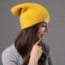 [Rancyword] Damen Wintermützen Beanies Strickmützen Kaninchenfellmütze Weiblich Echthaar Skullies Mützen Gorros Unifarbe RC1222-2