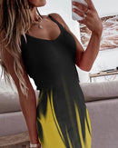 Women Summer Colorblock Slit Spaghetti Strap Ribbed Midi Dress