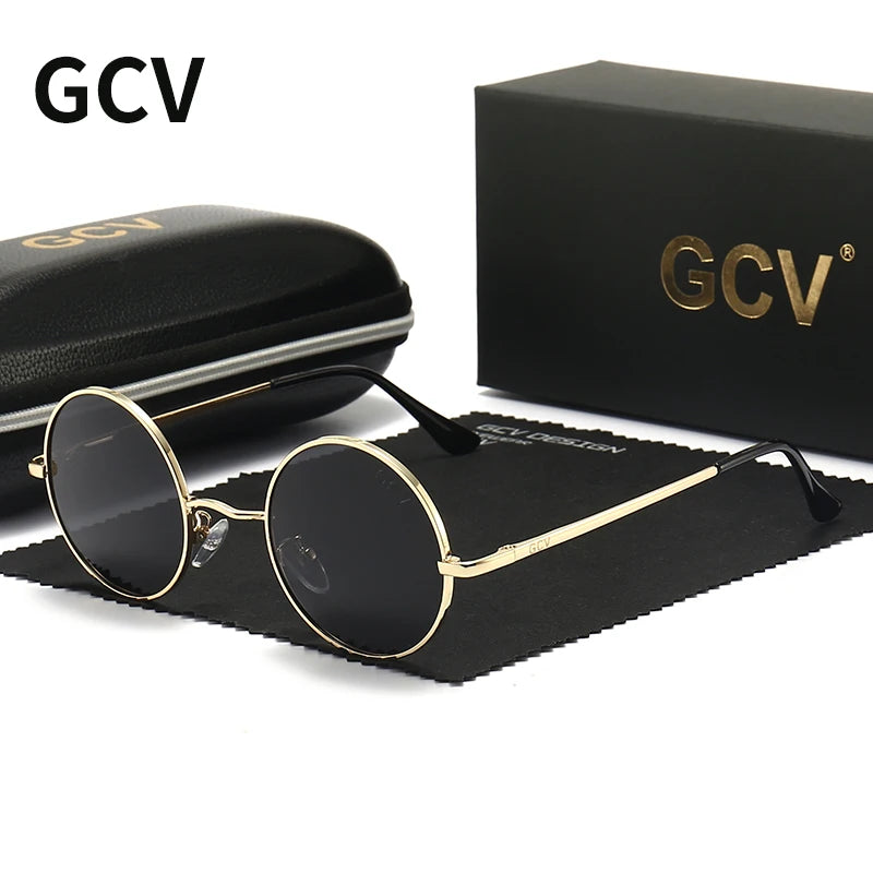 GCV Brand Copper Alloy Steampunk Round Polarized Sunglasses Vintage Men Women Male Female Sun Glasses Classic UV400 Metal Frame