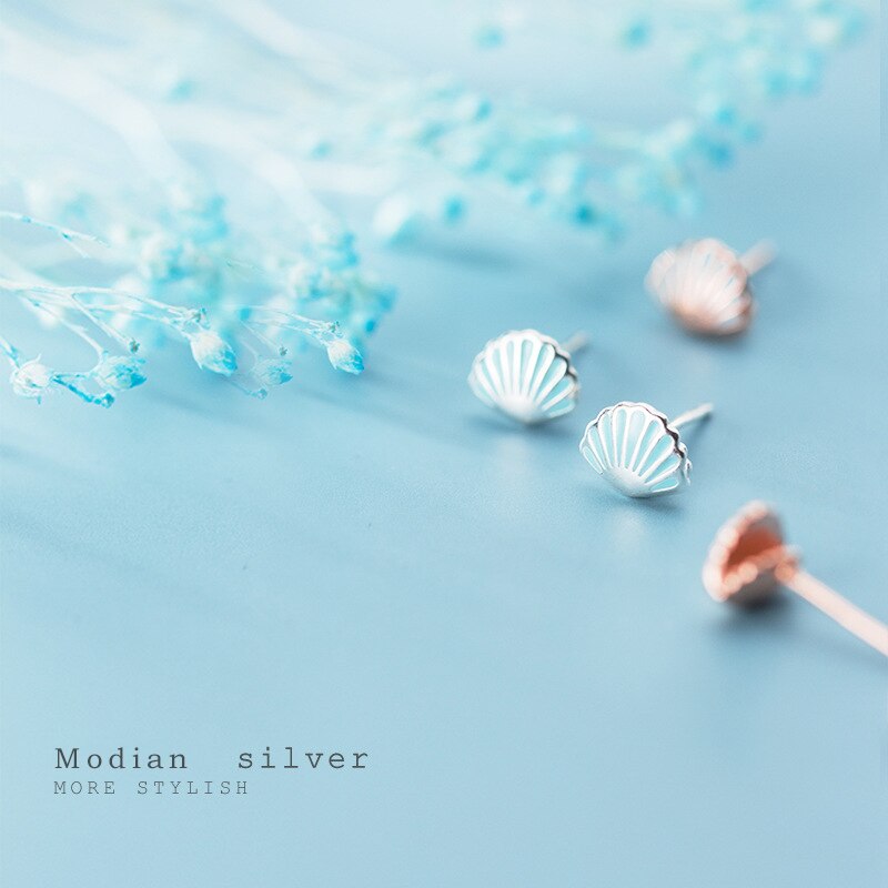 MODIAN Blue Enamel Lovely Tiny Shell Stud Earring for Women Fashion 925 Sterling Silver Animal Ear Pin Fine Jewelry Accessoriees