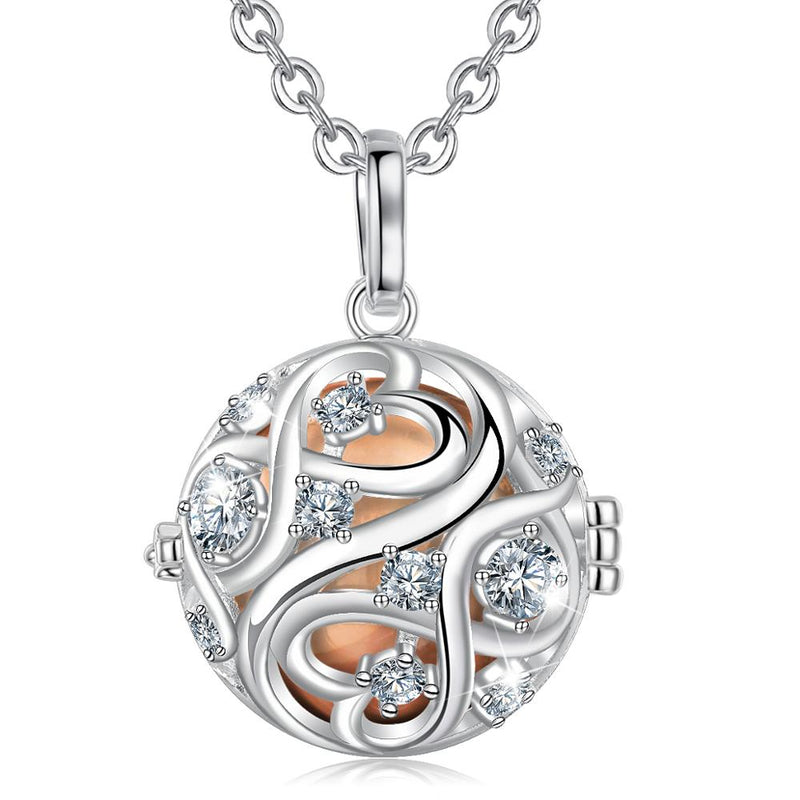 EUDORA 20mm Unique Crystal Cage Harmony Ball Musical Pendant Angel Caller Necklace with Infinite knot For Pregnancy Jewelry K363